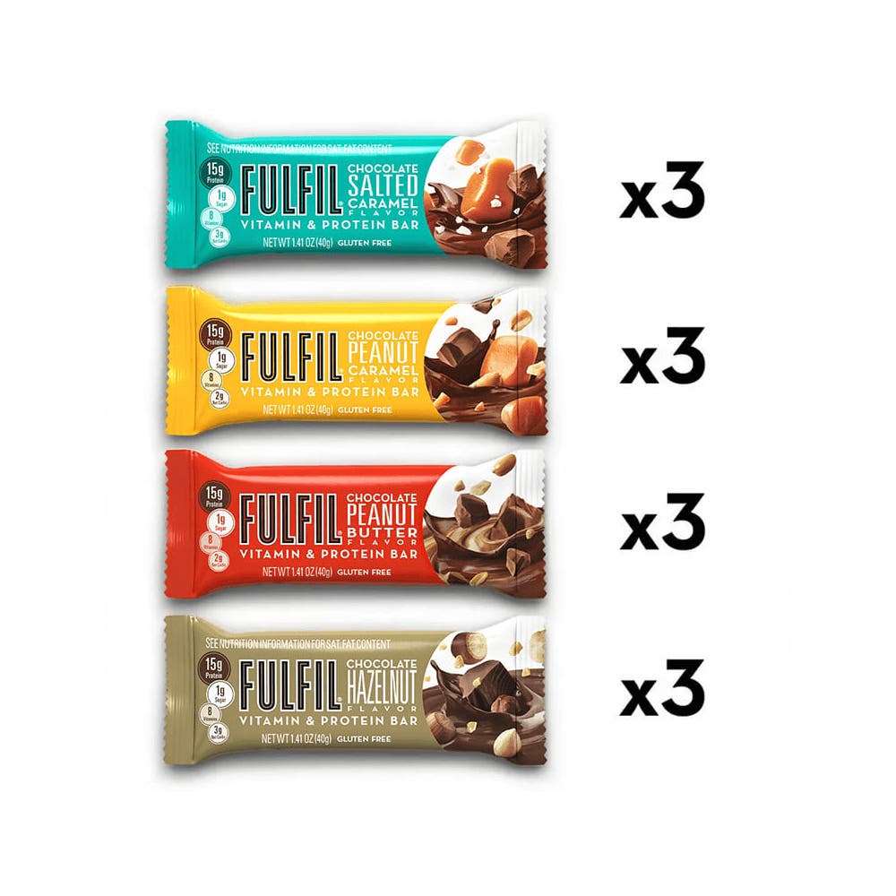 FULFIL Best Sellers Variety Pack Vitamin & Protein Bars, 1.41 oz, 12 count box - Bar Quantities