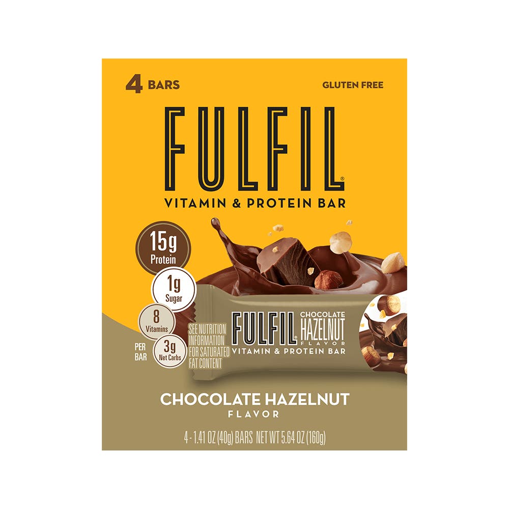 FULFIL Chocolate Hazelnut Flavor Vitamin & Protein Bars, 1.41 oz, 4 count box - Front of Package