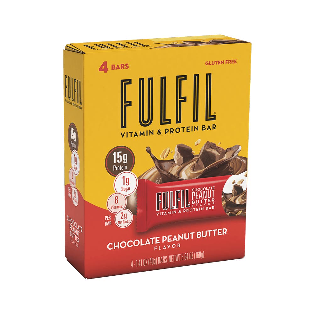 FULFIL Chocolate Peanut Butter Flavor Vitamin & Protein Bars, 1.41 oz, 4 count box - Side of Package