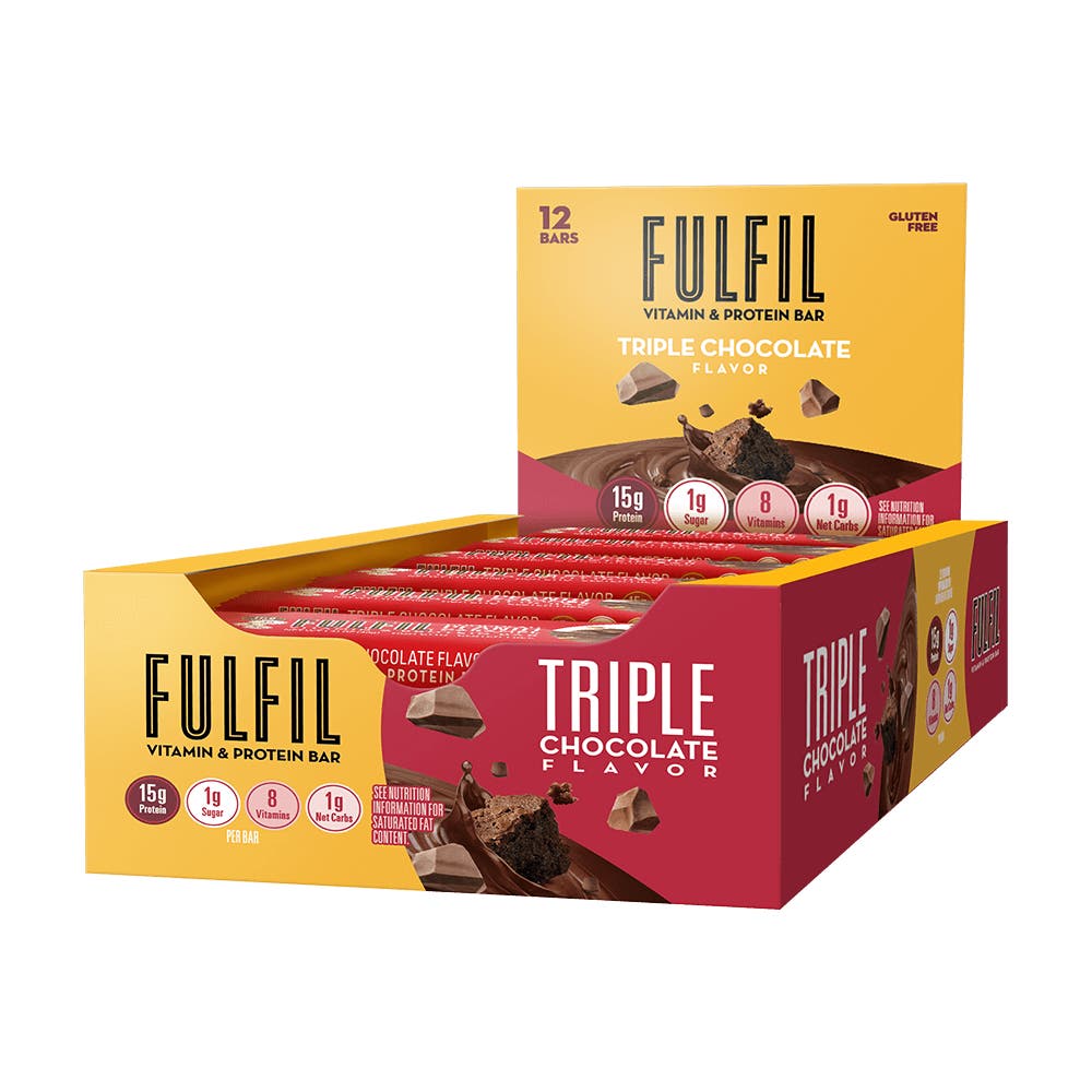 FULFIL Triple Chocolate Flavor Vitamin & Protein Bars, 1.41 oz, 12 count box - Side of Package