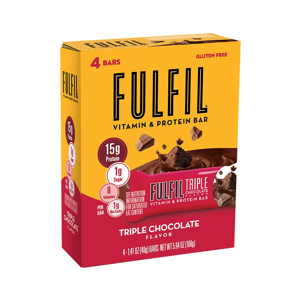 FULFIL Triple Chocolate Flavor Vitamin & Protein Bars, 1.41 oz, 4 count box - Side of Package